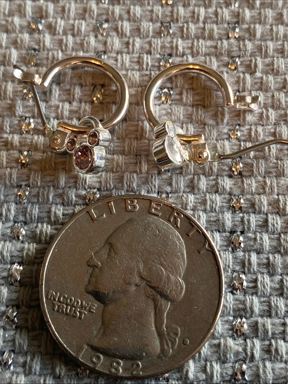 Sterling Silver Hoop Earrings with Light Pink Gem Accents
